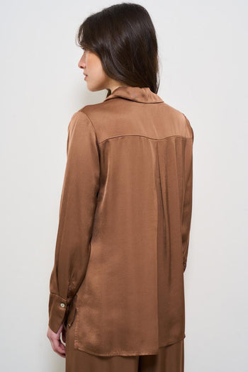 Camicia donna satinata marone - 4