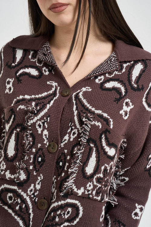 Cardigan donna fantasia bandana marrone - 2