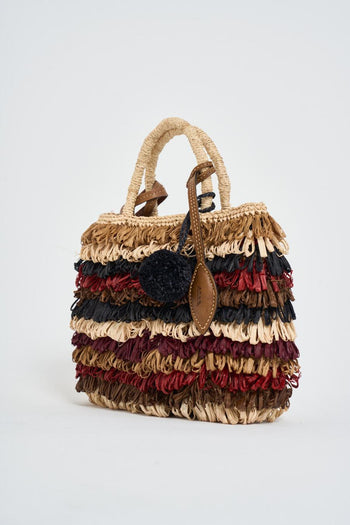 Borsa donna in rafia a righe multicolor - 3