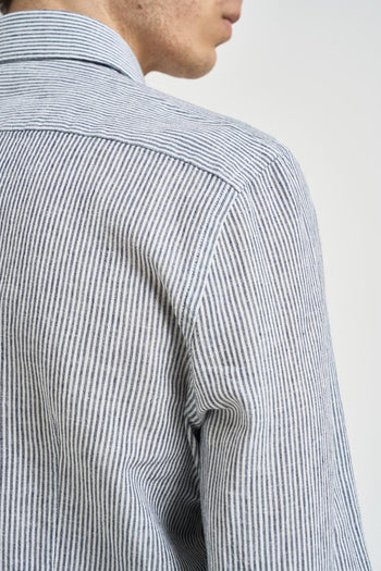 Camicia uomo gessata bianca e blu - 4