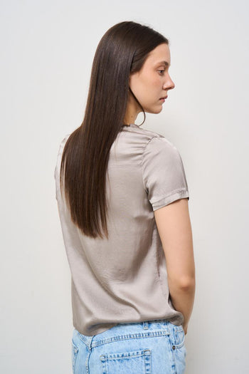 T-shirt donna girocollo fango satinata - 4