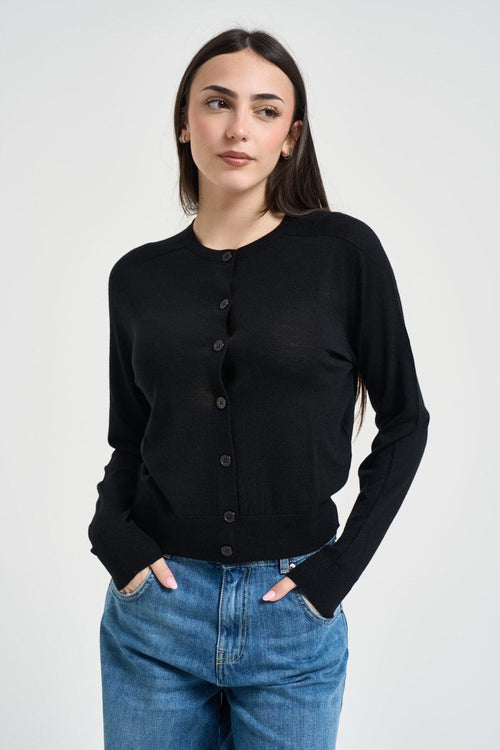 Cardigan donna in maglia nera - 1