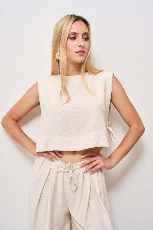 Top donna avorio con laccetti - 2