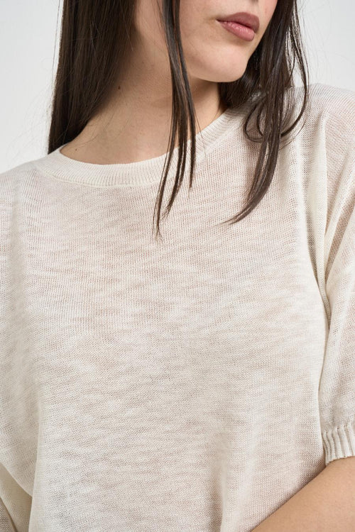 T-shirt donna in maglia panna - 2