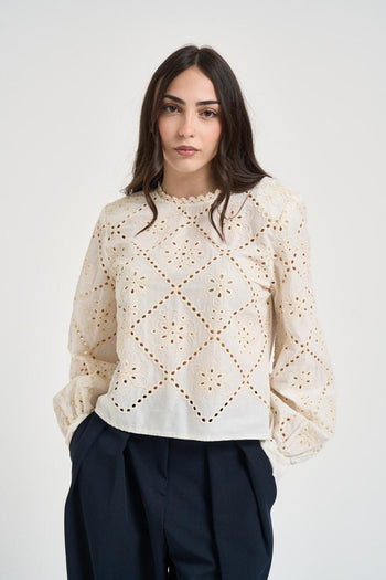 Blusa donna in sangallo ecru - 3