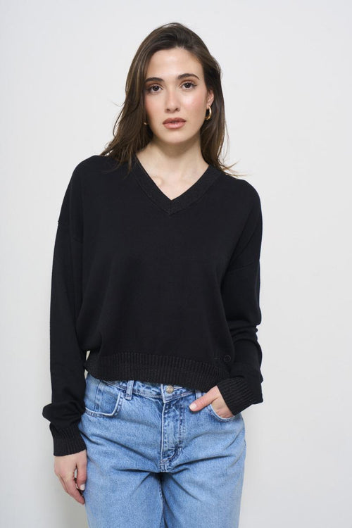 Maglia donna scollo a V nero