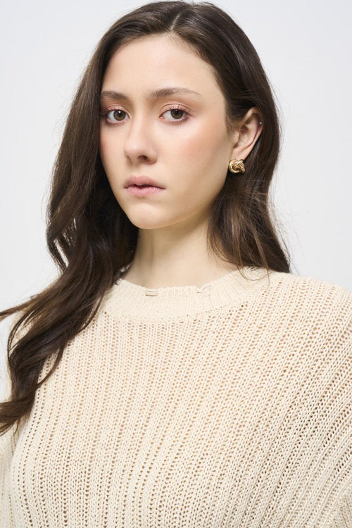 Women's cream crew neck sweater - 2