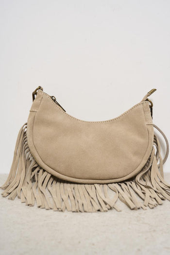 Borsa donna a spalla in camoscio beige - 4