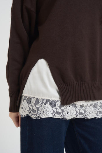 Maglia donna girocollo marrone - 4