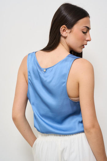 Top donna girocollo satinato celeste - 4