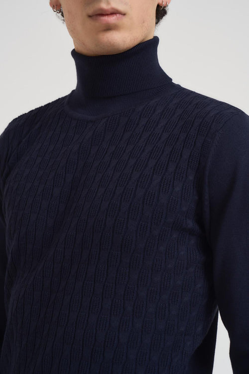 Dolcevita uomo a treccia blu - 2