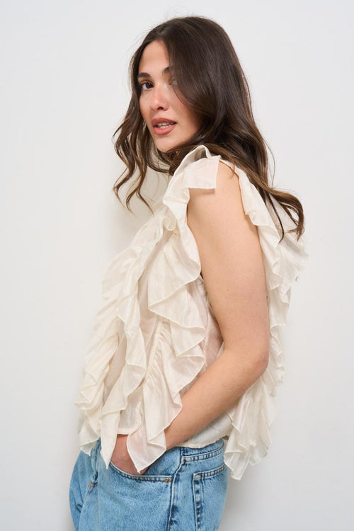 Blusa donna con rouches panna - 2