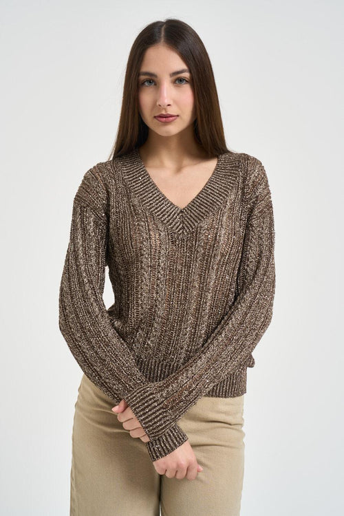 Maglia donna in lurex tortora