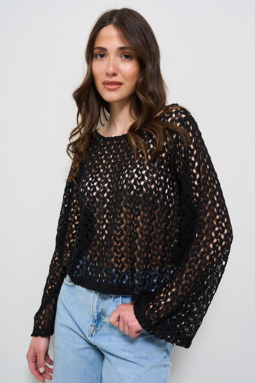 Maglia donna traforata nera