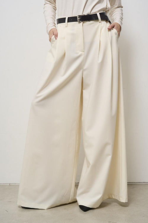 Women's cream palazzo trousers - 2