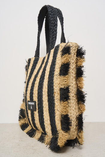 Borsa donna a righe beige e nero - 3