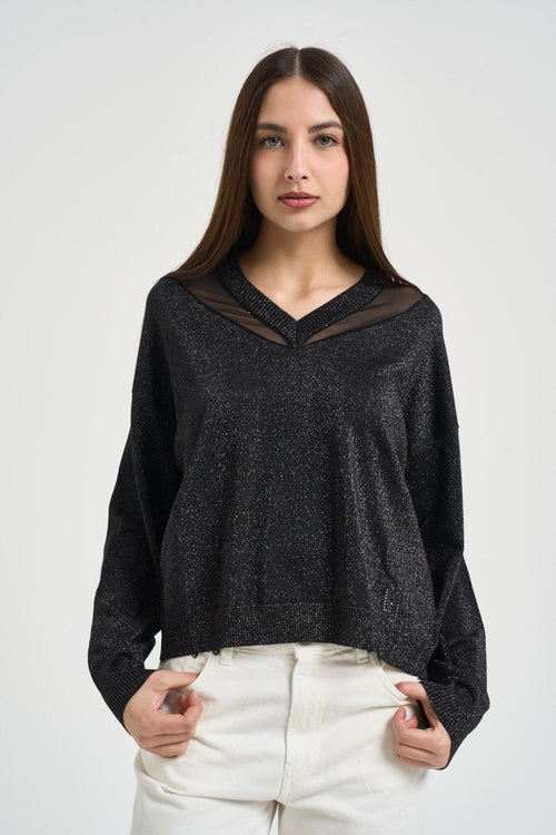 Maglia donna con glitter nera