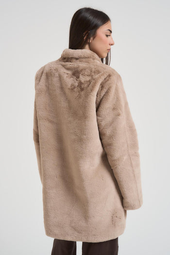 Cappotto donna in ecopelliccia beige - 4