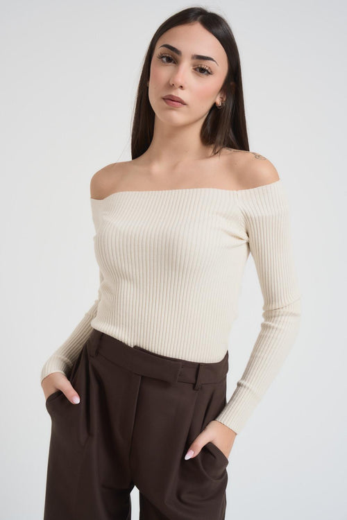 Maglia donna scollo a barca crema