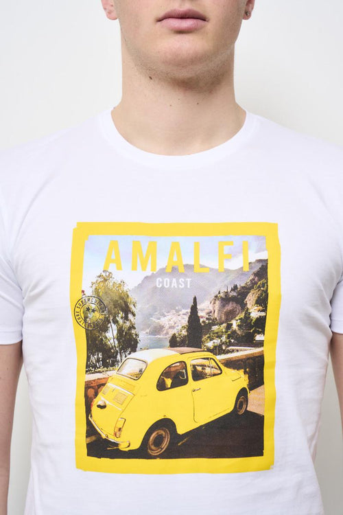 Men's white crew neck T-shirt with print - 2