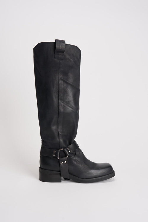 Stivale biker nero in pelle invecchiata