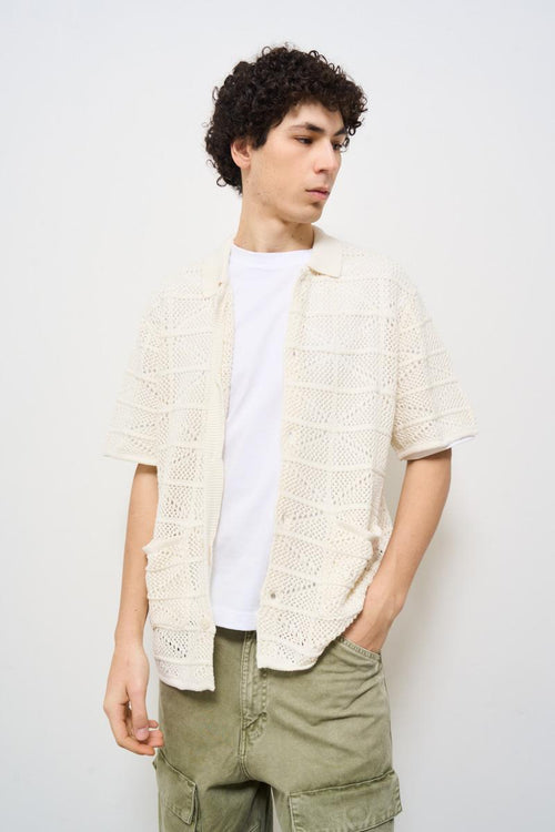 Camicia uomo in maglia panna - 2