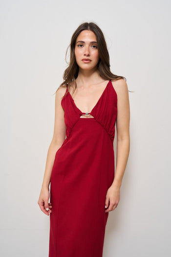 Abito donna lungo rosso con pietra celeste - 5