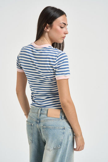 T-shirt donna a righe bianca e blu - 3