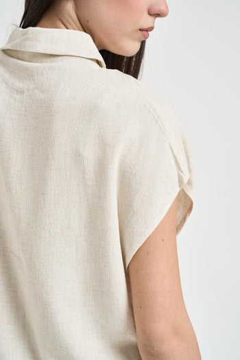 Camicia donna smanicata avorio - 4