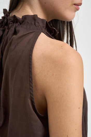 Blusa donna collo arricciato marrone - 5