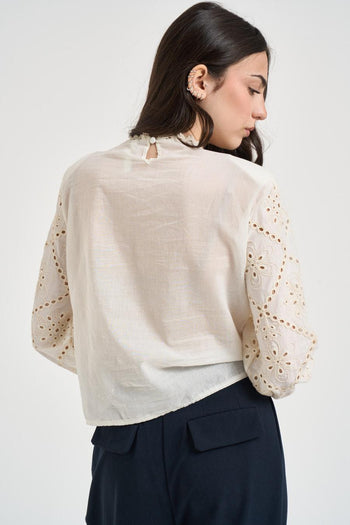 Blusa donna in sangallo ecru - 4