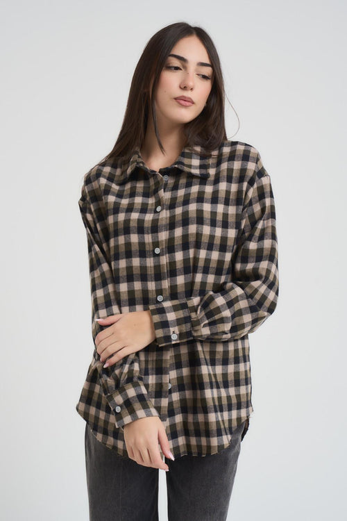 Camicia a quadretti nera e beige