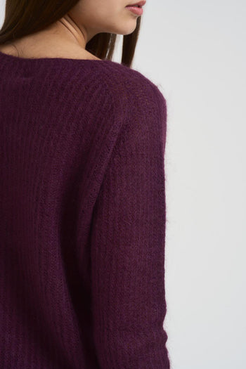 Maglia donna scollo a barchetta melanzana - 4