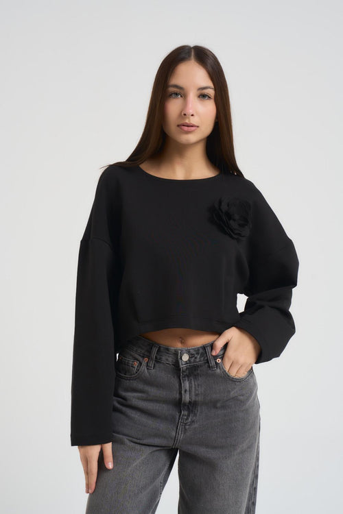 Felpa donna cropped grigio chiaro