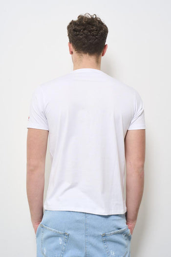 T-shirt uomo girocollo bianca con ricamo<BR/> - 4