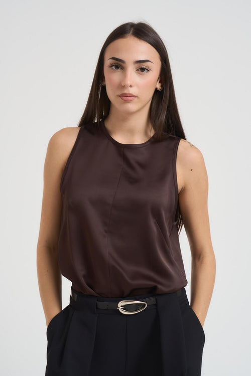 Top donna senza maniche marrone