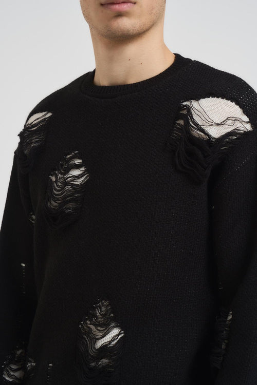 Felpa uomo girocollo con rotture nera - 2