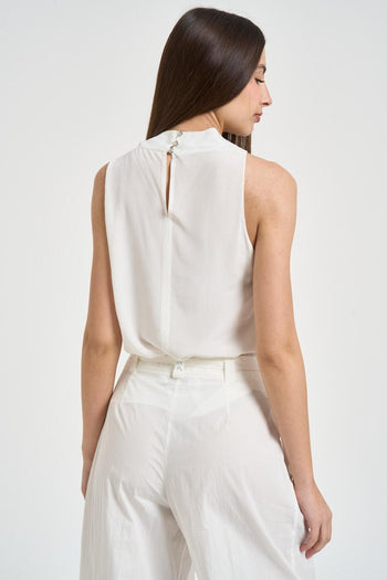 Blusa donna con drappeggio bianca - 4