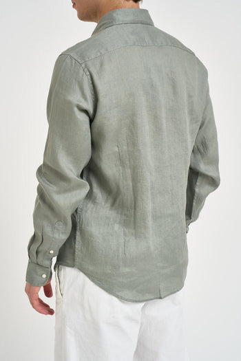 Camicia uomo in lino verde - 4