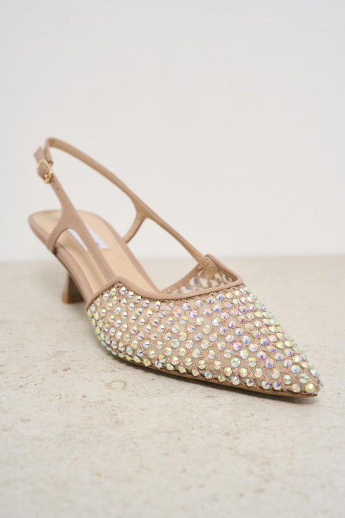 Scarpa donna cipria con tacco e strass - 2