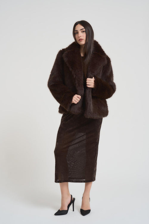 Ecopelliccia donna corta marrone