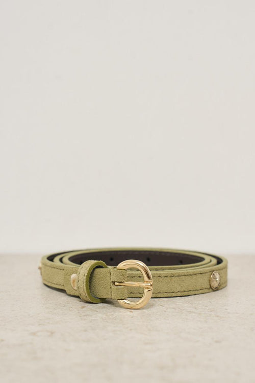 Cintura donna in suede verde con borchie