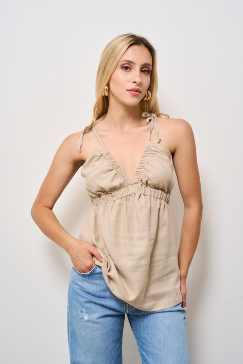 Top donna in lino beige
