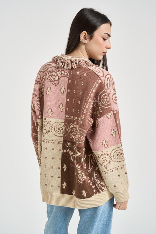 Cardigan donna a fantasia marrone - 2