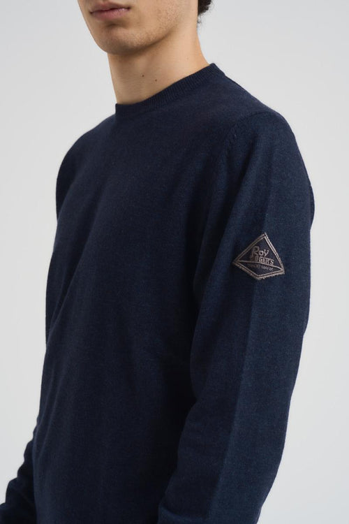 Maglia uomo girocollo blu denim. - 2