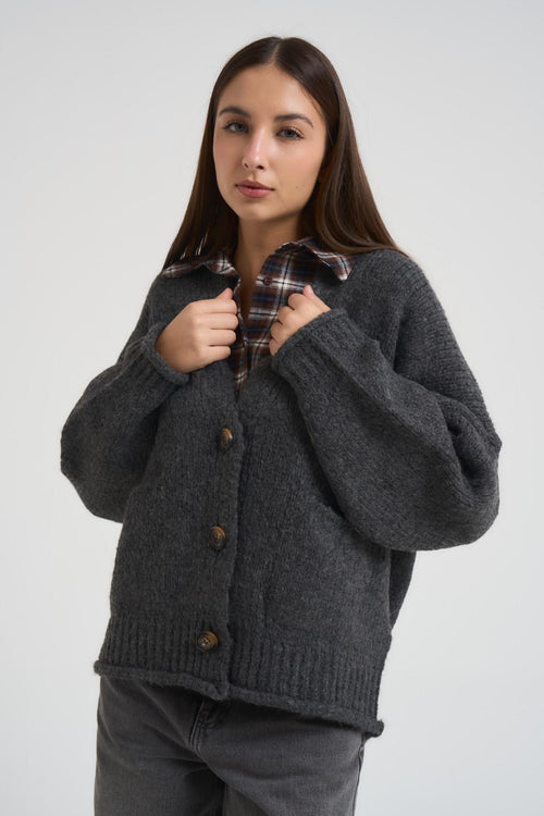 Cardigan donna scollo a V grigio - 2