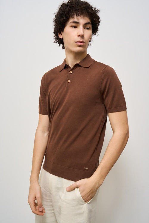 Polo uomo in maglia marrone - 2
