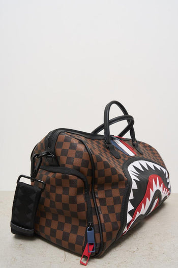 Brown and black checkered men's duffel bag - 5