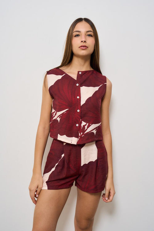 Top donna fantasia floreale bordeaux - 1