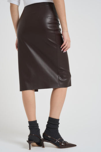 Gonna donna midi in ecopelle marrone - 4